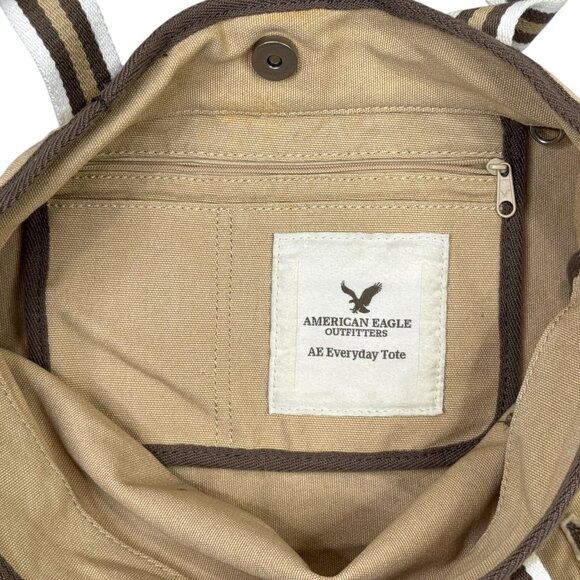 American Eagle Outfitters Tote Bag Purse Canvas Khaki Tan Beige Beach Travel AE - Picture 4 of 8